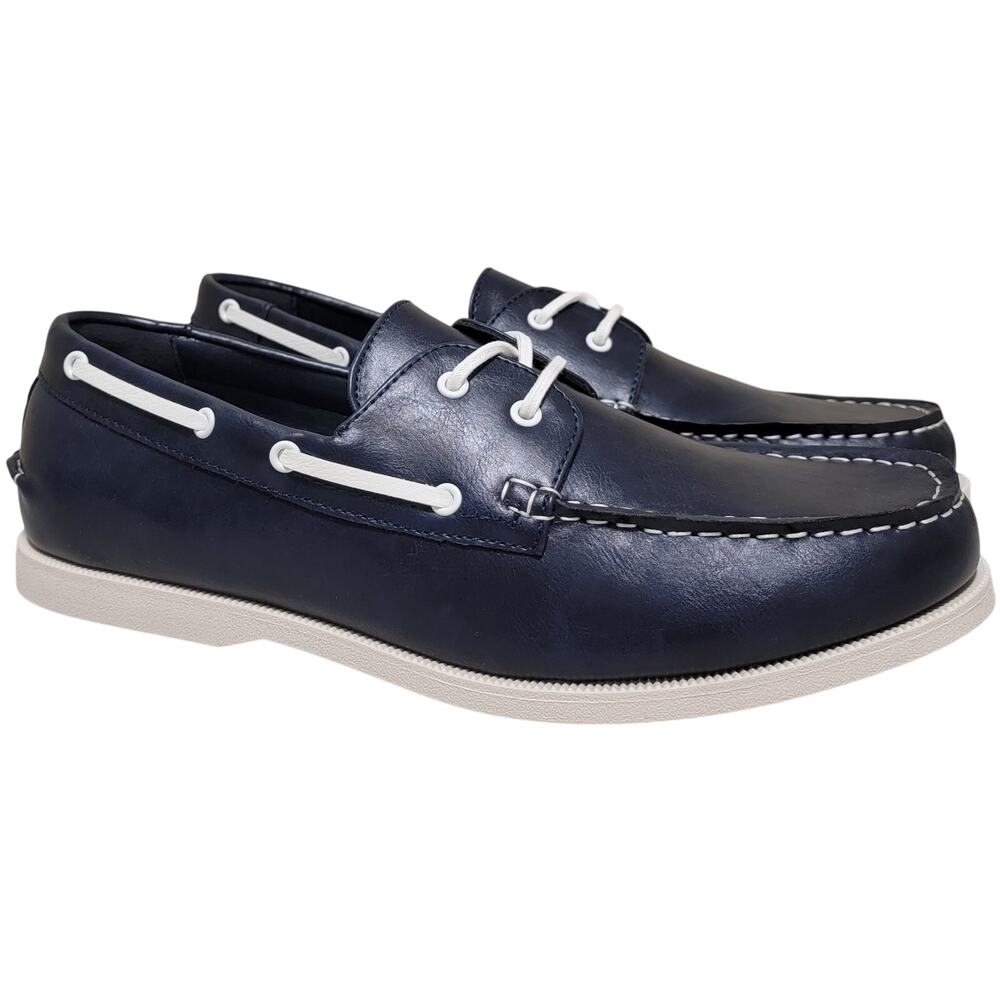 Club Room Men Elliot 2-Eye Casual Boat Shoe Size US 11M Navy Blue Faux Leather